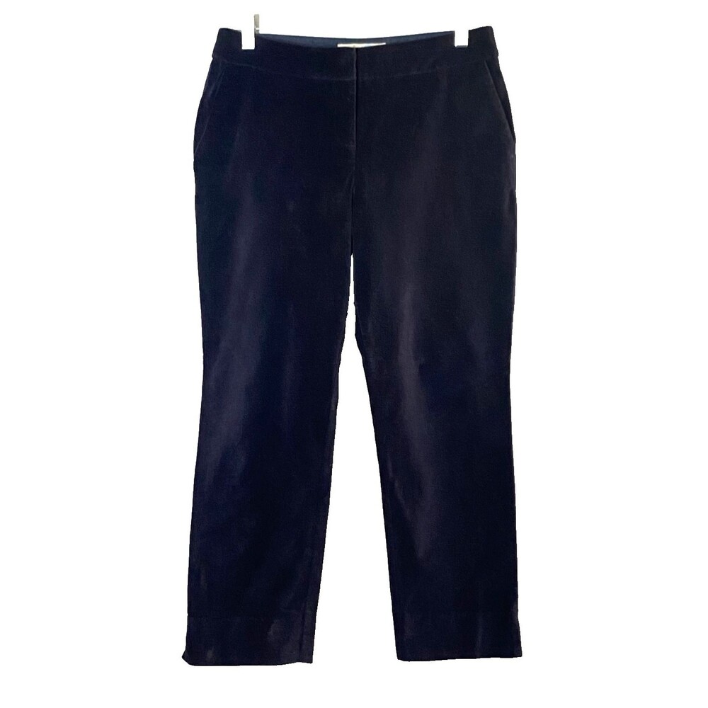 Boden Velvet Crop Pants Size Petite 6 Navy Blue Straight Leg Stretch Slits